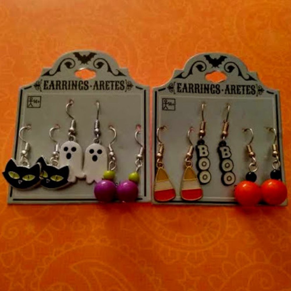 HAUNT COUTURE HALLOWEEN 6pc MAGIC BLACK CAT/CANDY CORN/GHOST/BOO EARRINGS**NEW!